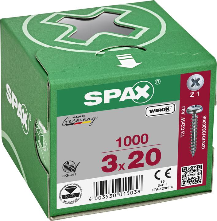Produktbild Spax Halbrundkopf Kreuzschlitz Z1 Vollgewinde Wirox (1000 Schrauben pro Stück)