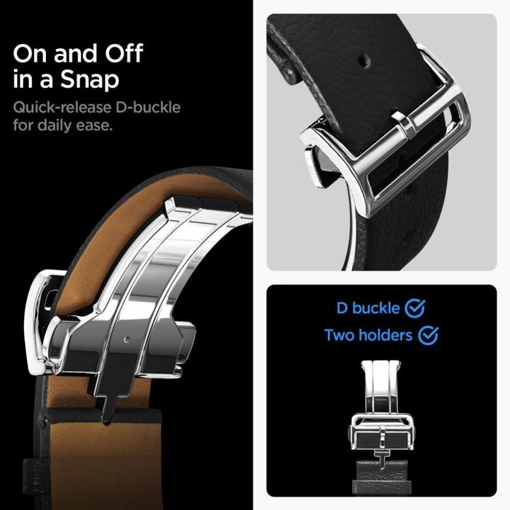 Image du produit Spigen - Enzo - Samsung Galaxy Watch8 40mm/Watch8 44mm/Watch8 Classic, Genuine Goat Leather - Black (20 mm, 22 mm, Cuir naturel, Cuir véritable, Cuir véritable)
