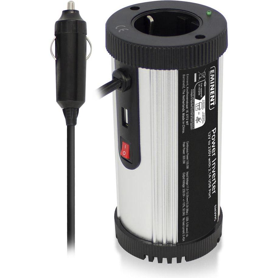 Ewent, Spannungswandler, Eminent - 150 W Wechselrichter 12 VDC zu 230 VAC mit 2.1 A USB-A Anschluss