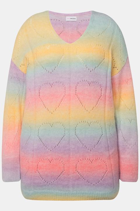 Produktbild Miamoda Pullover, Farbverlauf, Herz-Ajourmuster, V-Ausschnitt, Langarm (52)