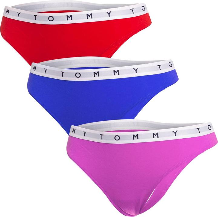 Actual product image Tommy Hilfiger Ladies 3P Thong 521 Thong Panties, Deep Crimson/Pink Amour/Deep Blue, S (S, pack of 3)