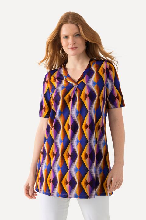 Actual product image Ulla Popken Geometric Print Short Sleeve Slinky Top (50, 52)