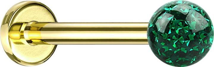 Produktbild Star Piercing Micro Labret vergoldet mit Kristallkugel grün Epoxy Schutzschicht (Titan, ohne Messing)