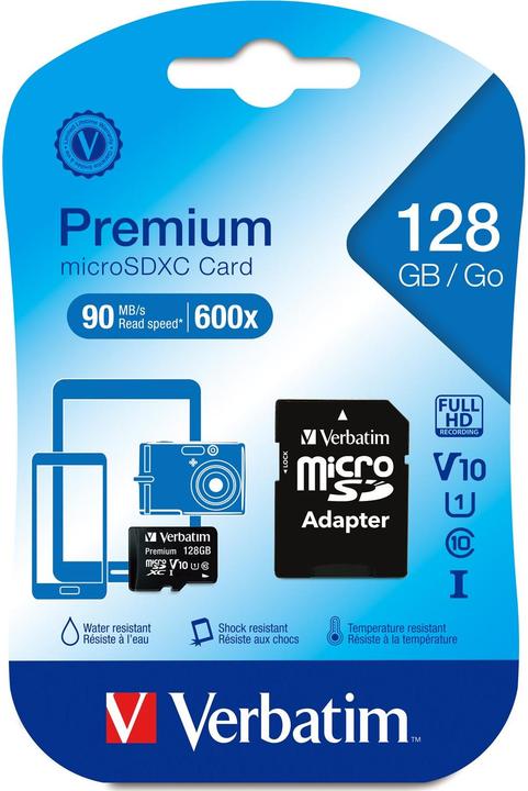 Productafbeelding Verbatim Micro SDXC Kaart Klasse 10 (128 GB, microSDXC, U1, UHS-I)