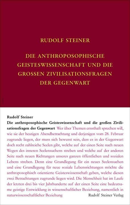 Immagine prodotto Die anthroposophische Geisteswissenschaft und die grossen Zivilisationsfragen der Gegenwart (Tedesco, Rudolf Steiner, 2020)