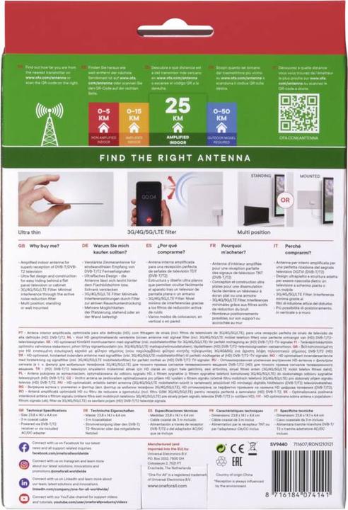 Image du produit One for All Antenne DVB-T Ultrathin (Antenne plate, DVB-T / -T2)