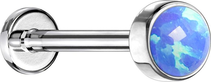 Produktbild Star Piercing Micro Threadless Labret silber Zylinder Flach mit Opal blau (ohne MessingTitan G23, ohne MessingChirurgenstahl 316L)