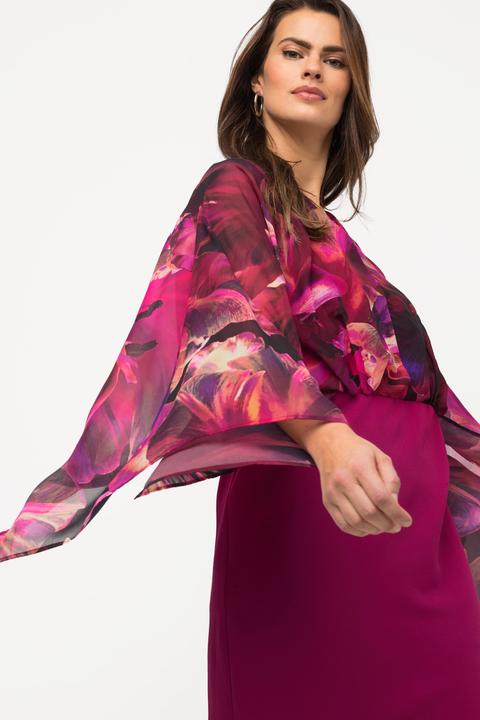 Immagine prodotto Ulla Popken Abito con fiori, maniche di chiffon, scollo a V e maniche lunghe (50, 52)