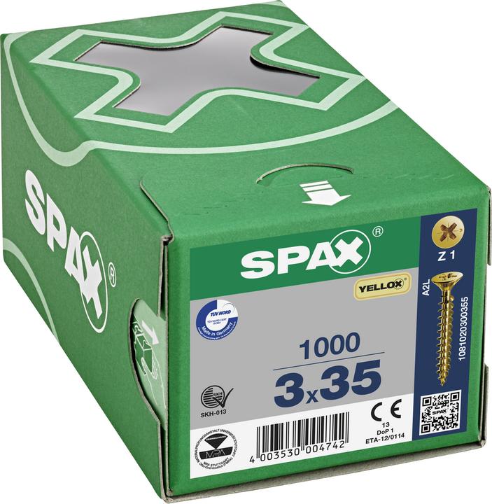 Produktbild Spax Senkkopf Bremsrippen Kreuzschlitz Z1 Vollgewinde Yellox (1000 Schrauben pro Stück)