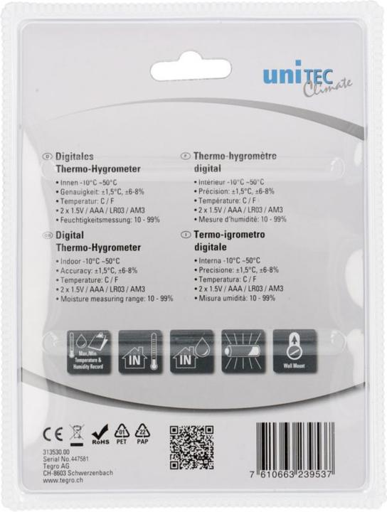 Actual product image Unitec Digital thermo/hygrometer