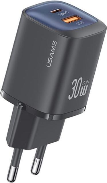 Actual product image Usams Ład. siec. CC254 30W GaN USB-C/USB-A Fast Charging HC Series czarny/black CC254TC01 (30 W)