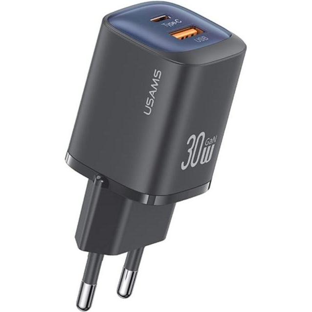 Usams Ład. siec. CC254 30W GaN USB-C/USB-A Fast Charging HC Series czarny/black CC254TC01 (30 W), USB Ladegerät, Schwarz