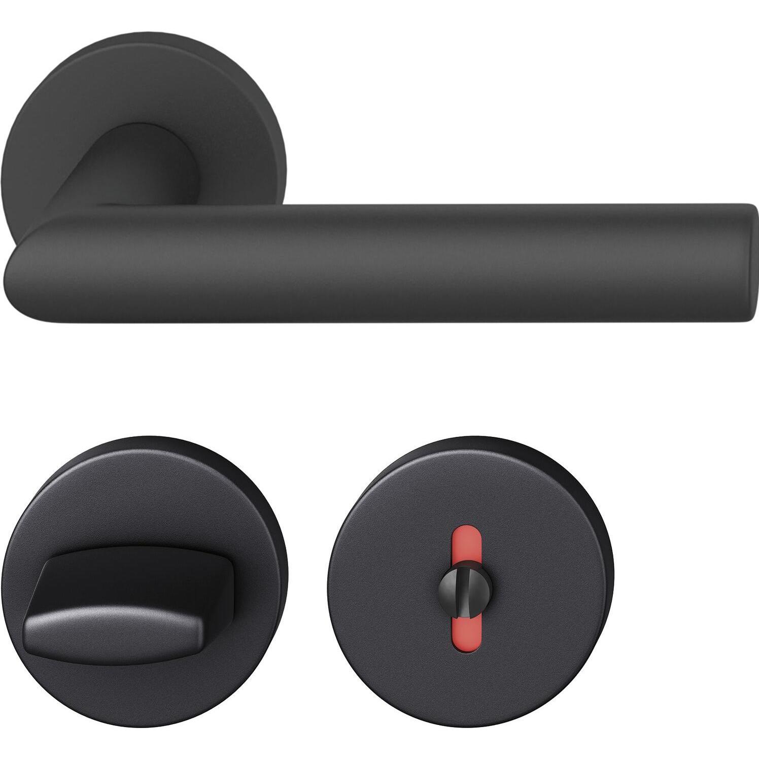 FSB, Türgriff + Fenstergriff, Drückergarnitur 12 1076 ASL auf Rosette WC DIN, schwarz matt (Türgarnitur)