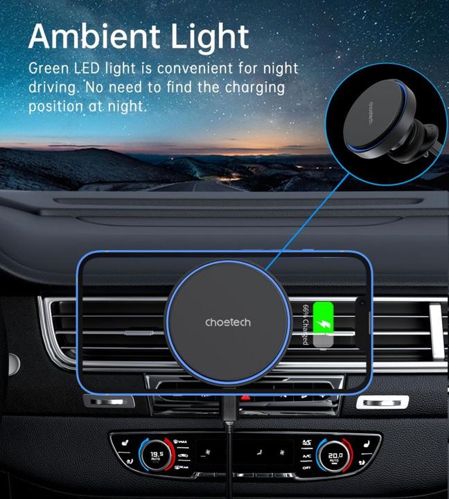 Actual product image Choetech T205-F magnetic holder with 15 W inductive charger - black