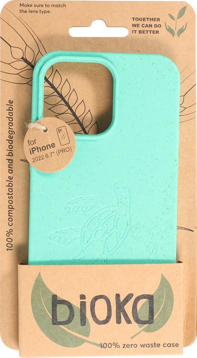 Actual product image Bioka Coque biodégradable et compostable Eco-Friendly Esprit de la tortue Turquoise (Apple iPhone 14 Pro Max)