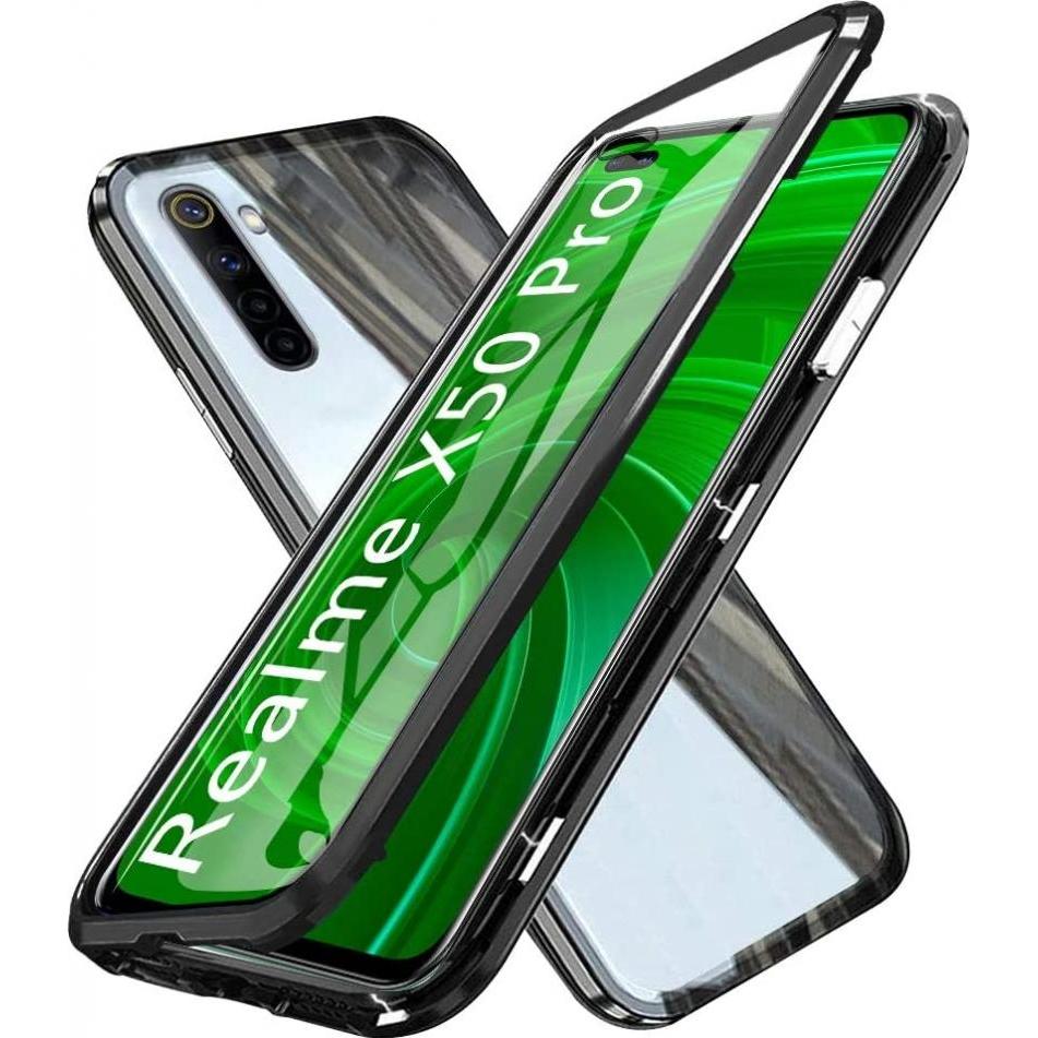 G-Case Realme X50 Pro 5G Aluminium Magnetic Glass Case Hülle (Realme X50 Pro 5G), Smartphone Hülle, Schwarz