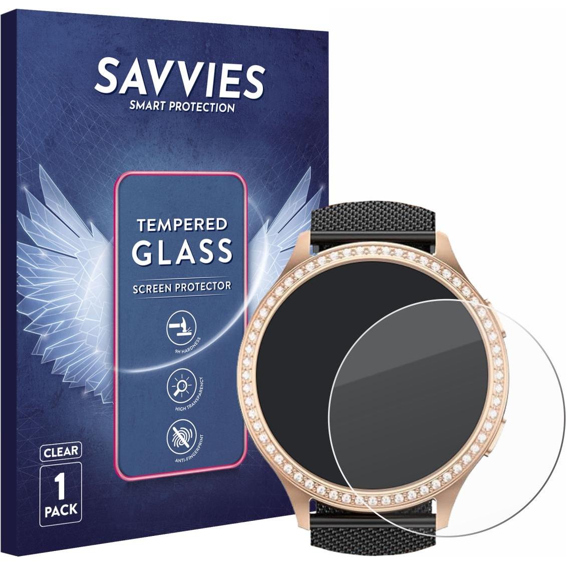 Savvies Panzerglas Displayschutz 9H Schutzglas Glas Klar Transparent, Smartwatch Schutzfolie, Transparent