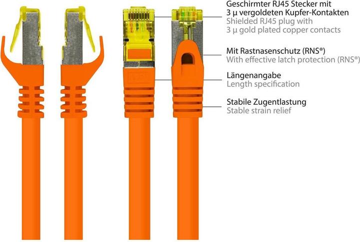 Produktbild Good Connections RJ45 Patchkabel mitCat.7 Rohkabel und Rastnasenschutz (RNS®), S/FTP, PiMF, halogenfrei, 600MHz, OFC (S/FTP, CAT7, 0.25 m)