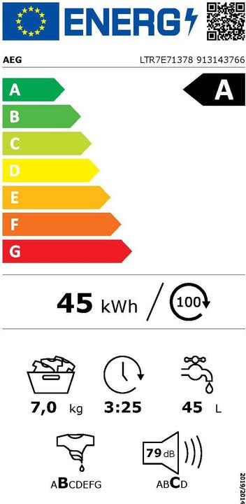 Energy Label Electrolux AEG washing machine top loader (7 kg, Upwards)