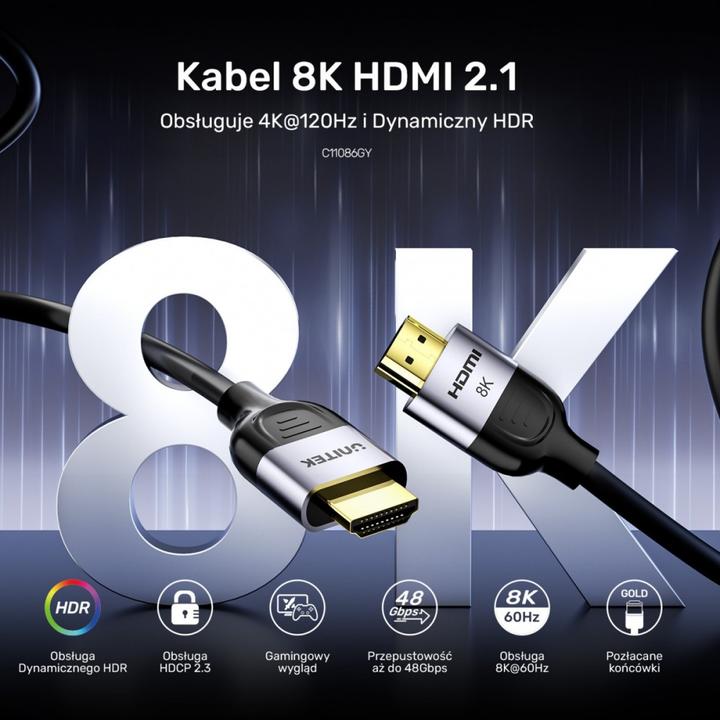 Image du produit Unitek Câble HDMI 2.1 8K 60Hz 1m, Noir (1 m)