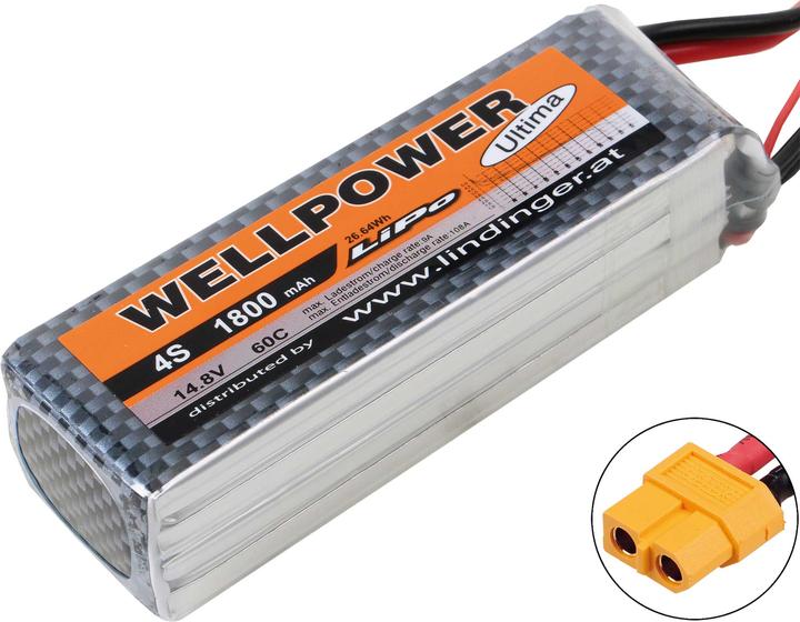Productafbeelding Wellpower lipo accu ultima 1800 mah / 14,8 volt 4s 60/120c ch5/10 met xt-60 connectorsysteem (14.80 V, 1800 mAh)