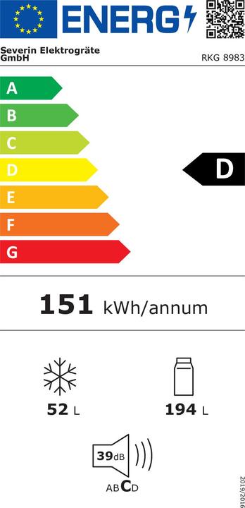 Energie-Label Severin Dancal Koelvriescombi Rkg8983 (246 l)