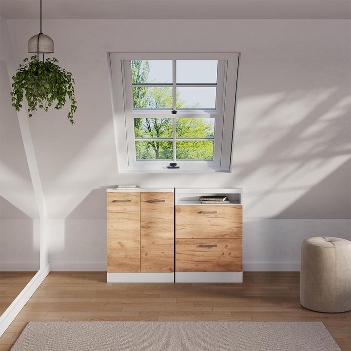 Produktbild Vichy Dachschrägenschrank Rion, Weiss/Goldkraft Eiche, mit 2 Schubladen (46 x 60 x 81.60 cm)