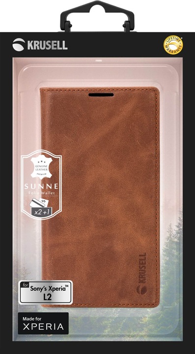 Actual product image Krusell Sunne 2 Card Foliowallet Sony Xperia L2 vintage cognac (Sony Xperia L2)
