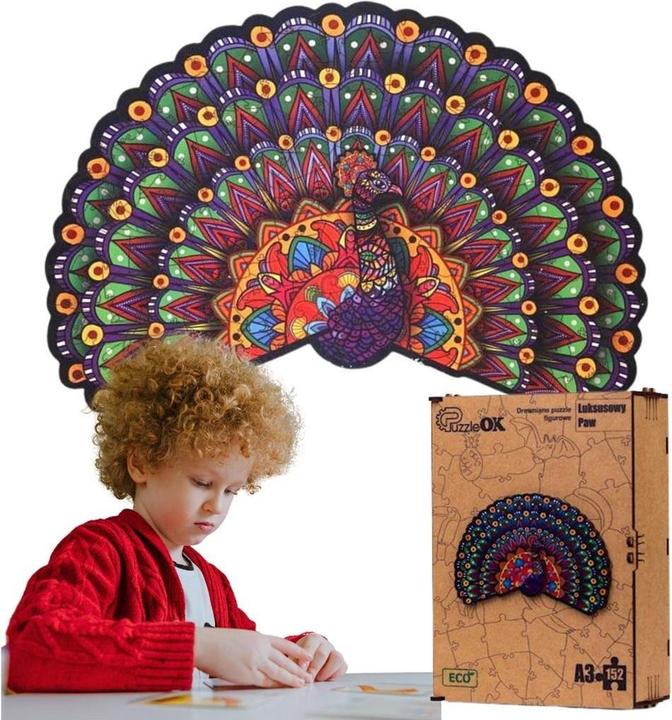 PuzzleOk Wooden eco puzzle 152 Luxurious peacock A3 (152 pieces)