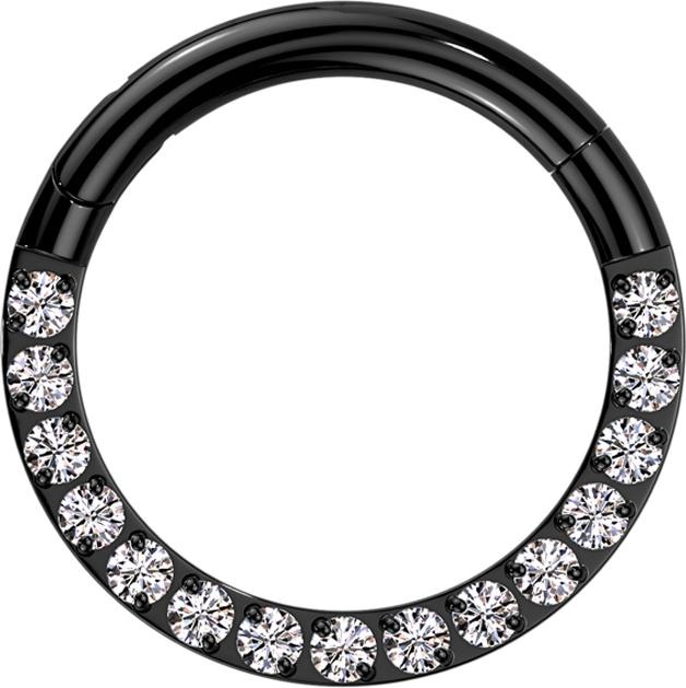 Immagine prodotto Star Piercing Anello a micro segmenti incernierato con cristalli neri frontali argento (senza ottone, Titanio G23)