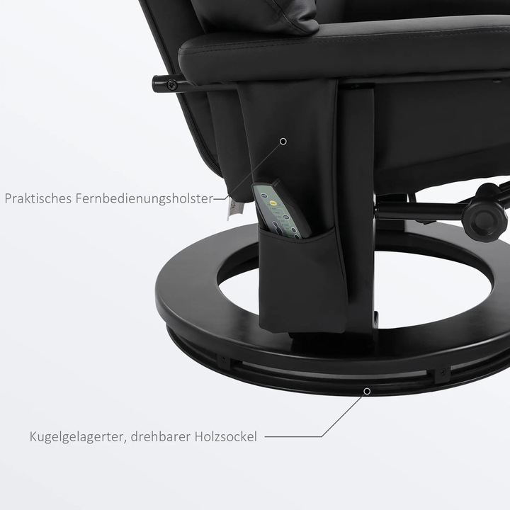 Actual product image Swisshandel24 Massage chair reclining function with stool velvety polyester black 76x80x102cm