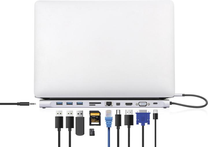 Actual product image Manhattan USB-C PD 11-in-1 docking station with MST for three monitors (USB-C, 4 Ports)