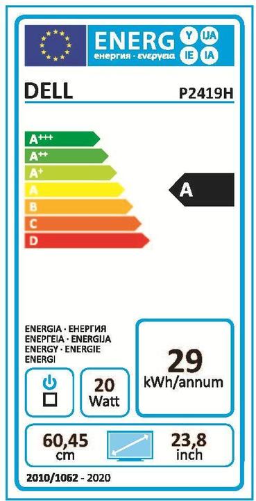 Energie-Label Dell P2419H ohne Standfuss (1920 x 1080 Pixel, 23.80")