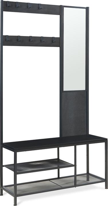 En.Casa Garderobenständer Napinerg mit Spiegel und Schuhregal 185x98x34 cm Schwarz