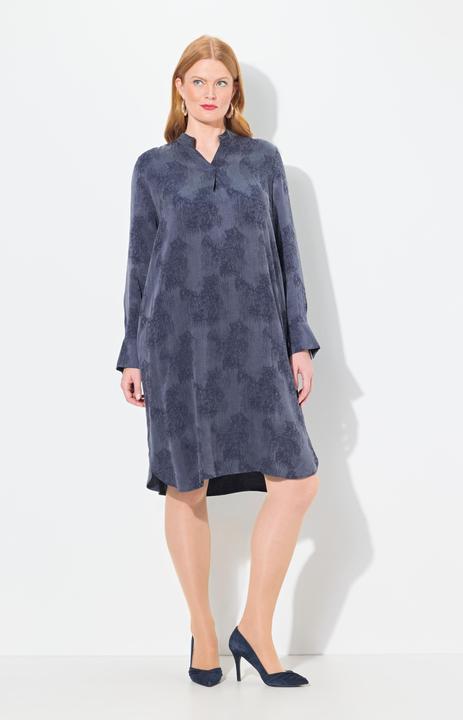 Produktbild Ulla Popken Lyocell-Kleid, Stehkragen, V-Ausschnitt, Langarm (50, 52)