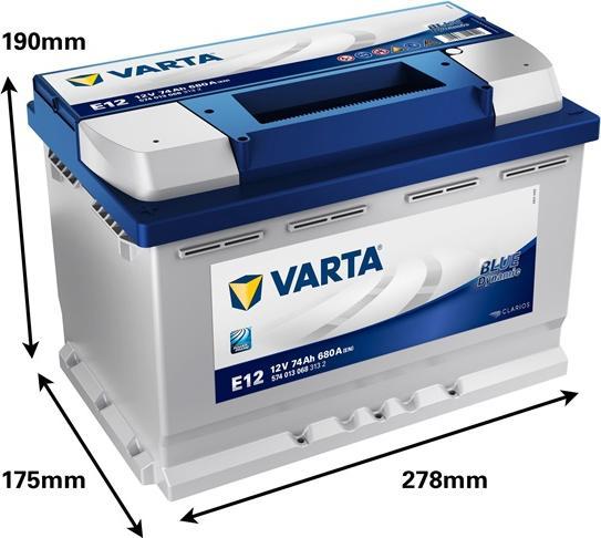 Image du produit Varta Bleu dynamique E12 (12 V, 74 Ah, 680 A)