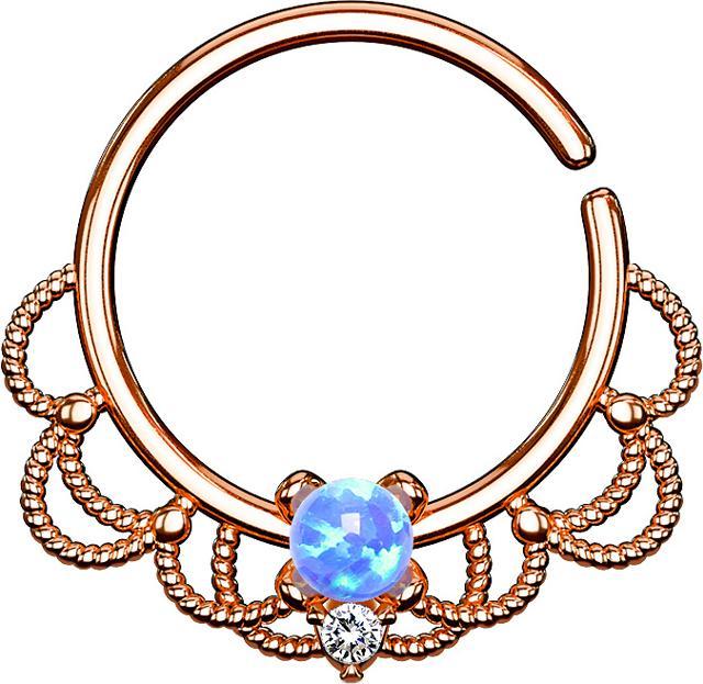 Produktbild Star Piercing Septum Ring rosegold filigran mit Opal blau (Messing)