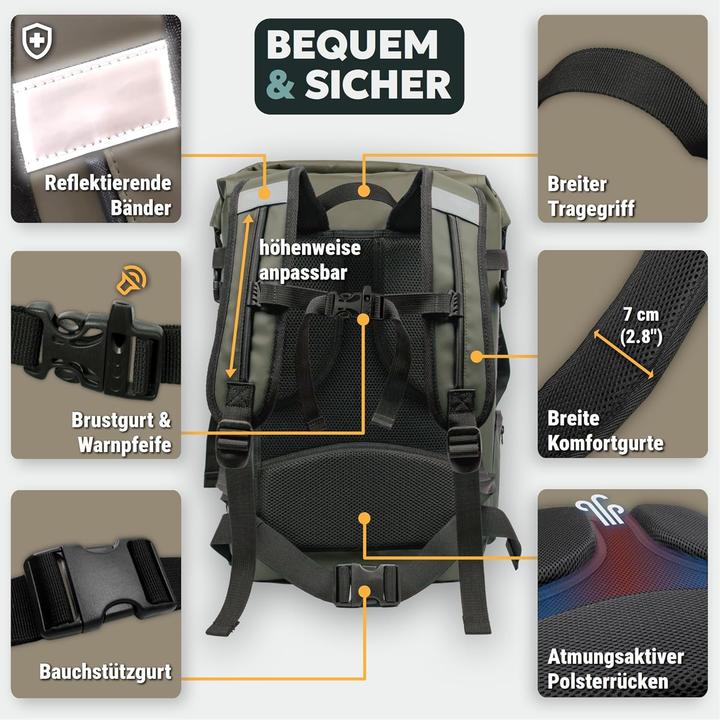 Immagine prodotto Ruqqle Wasserdichter Rucksack mit Rolltop, 30 Liter (30 l)
