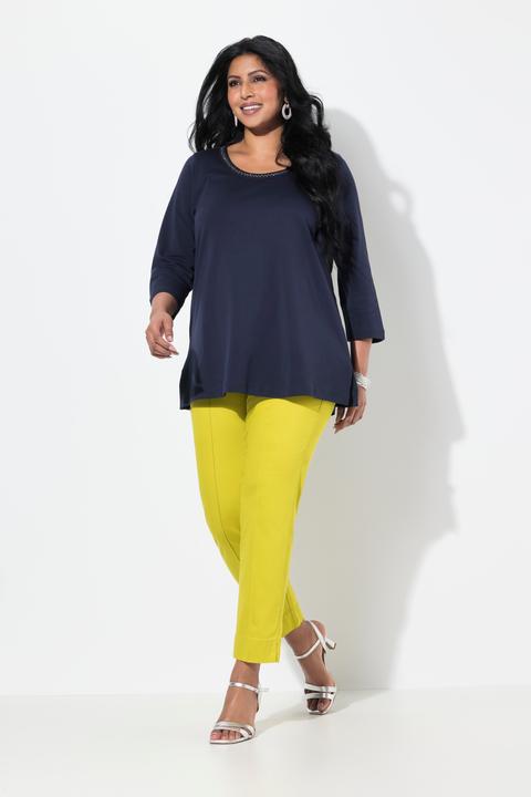 Image du produit Ulla Popken Pantalon avec passepoil et taille élastique. Coupe ajustée avec fente sur le bas de jambe. (46)