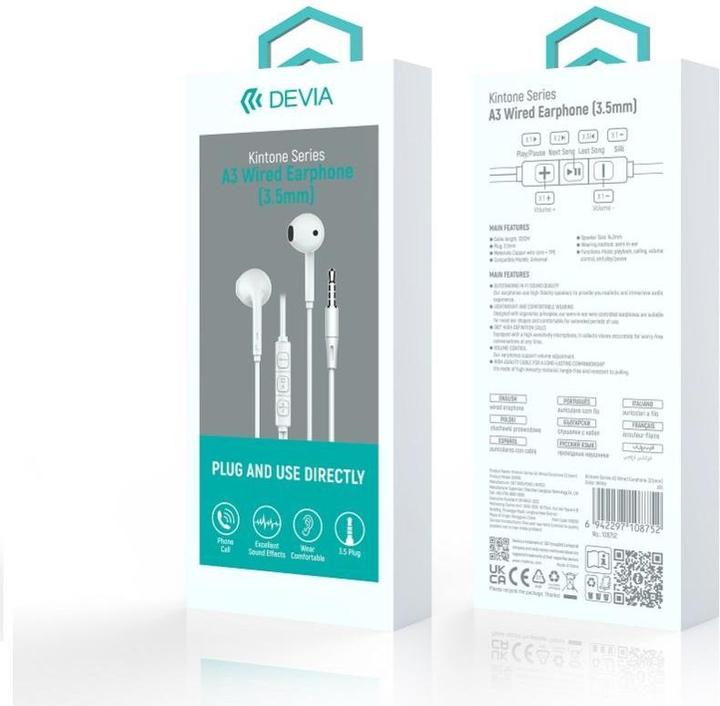 Actual product image Devia wired earphones Kintone A3 jack 3,5mm white (Cable)