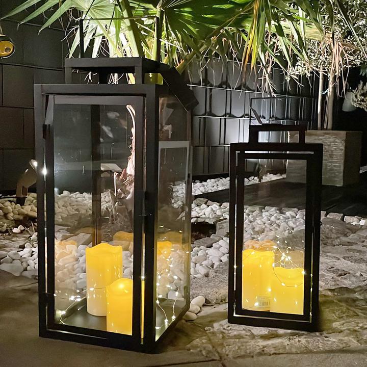 Produktbild Mojawo 2tlg Metall Laternen Set Schwarz Gartenlaterne Windlicht H50/40cm