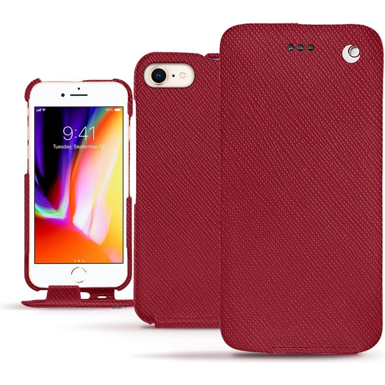 Noreve Lederschutzhülle vertikal (Apple iPhone 8), Smartphone Hülle, Rot