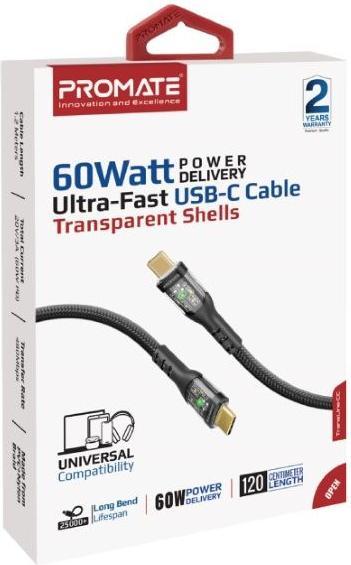 Actual product image ProMate TransLine-CC Black USB-C Cable 24K (1.20 m, USB 2.0, 60 W)