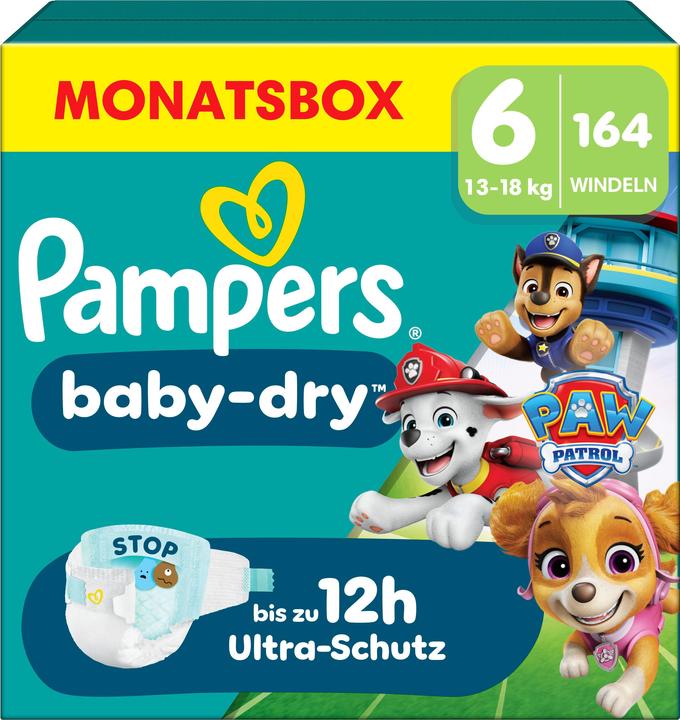Image du produit Pampers Baby-Dry Paw Patrol édition limitée (Taille 6, Pack mensuel, 164 pcs)