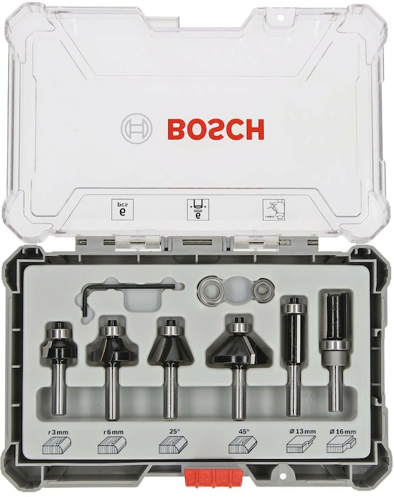 Bosch Professional Zubehör 6-teiliges Rand- und Kantenfräser-Set, 6-mm-Schaft für Handfräsen