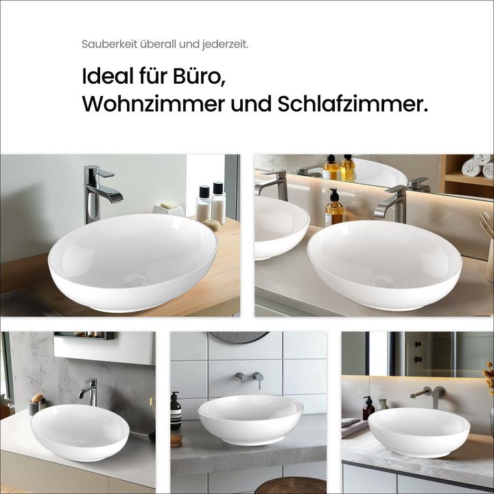 Produktbild Emke Aufsatzwaschbecken 520 x 395 x 130 mm, Oval, Keramik, Weiss glänzend (395 mm, 520 mm)