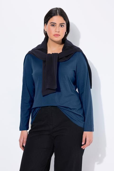 Actual product image Ulla Popken Basic Round Neck Long Sleeve Slim Fit Cotton Tee (50, 52)