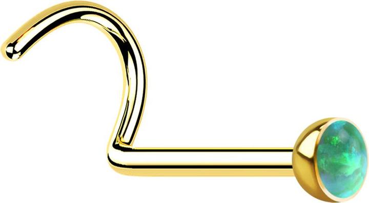 Produktbild Star Piercing Nasenstecker gebogen vergoldet mit Opal grün (ohne Messing, Chirurgenstahl 316L)