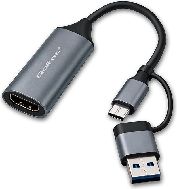 Immagine prodotto Qoltec Adapter USB USB-C - HDMI Szary (53789) (HDMI, USB-A, USB-C)