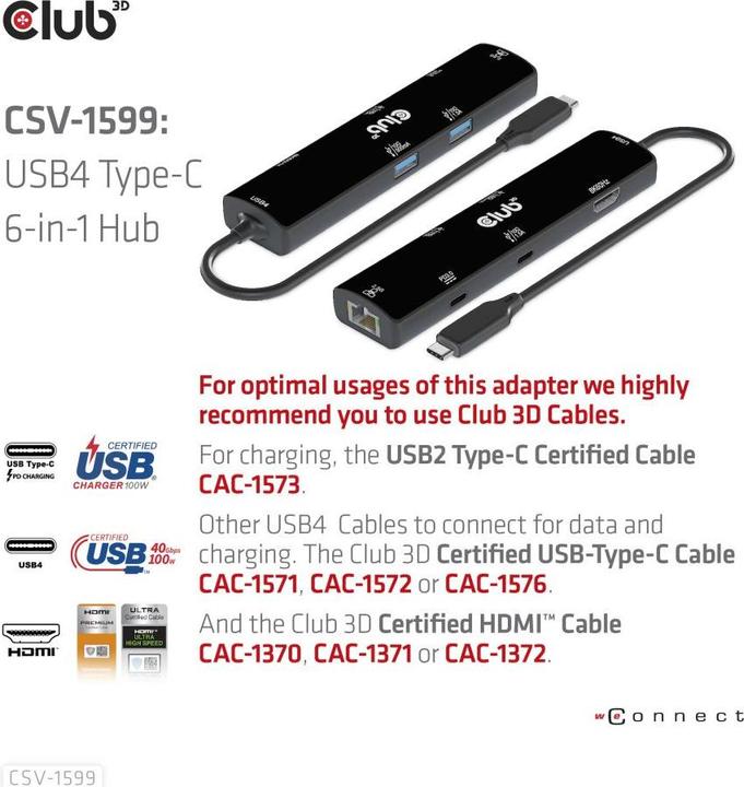 Image du produit Club 3D CSV-1599 (USB-C, 1 Ports)